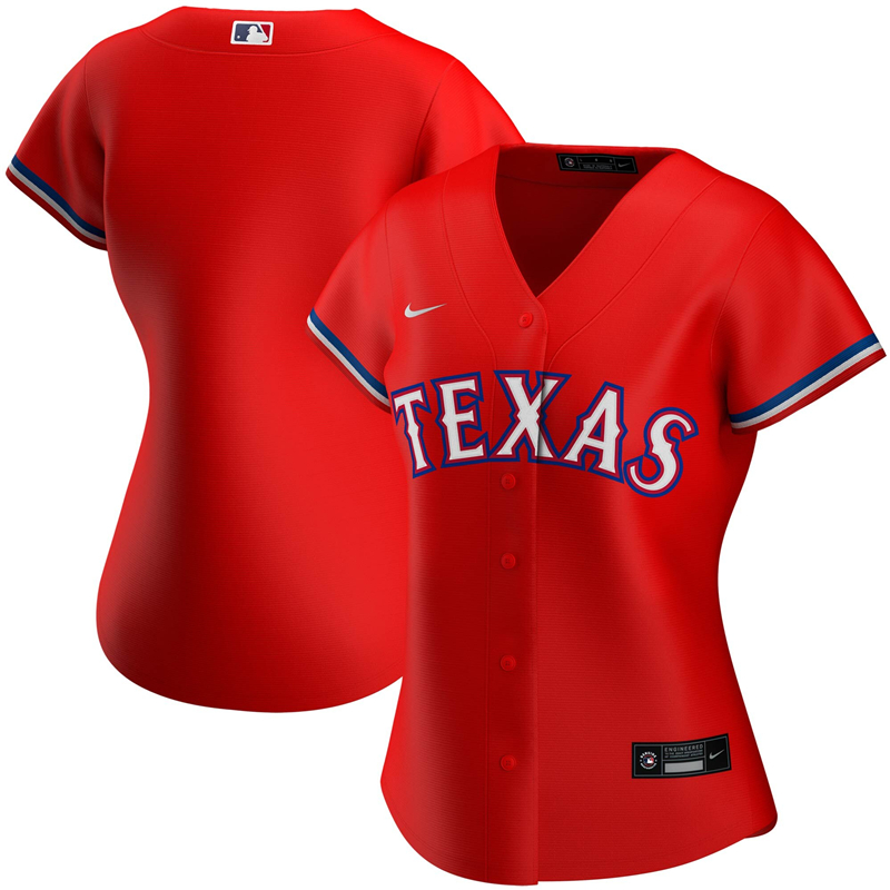 2020 MLB Women Texas Rangers Nike Red Alternate 2020 Replica Team Jersey 1->women mlb jersey->Women Jersey